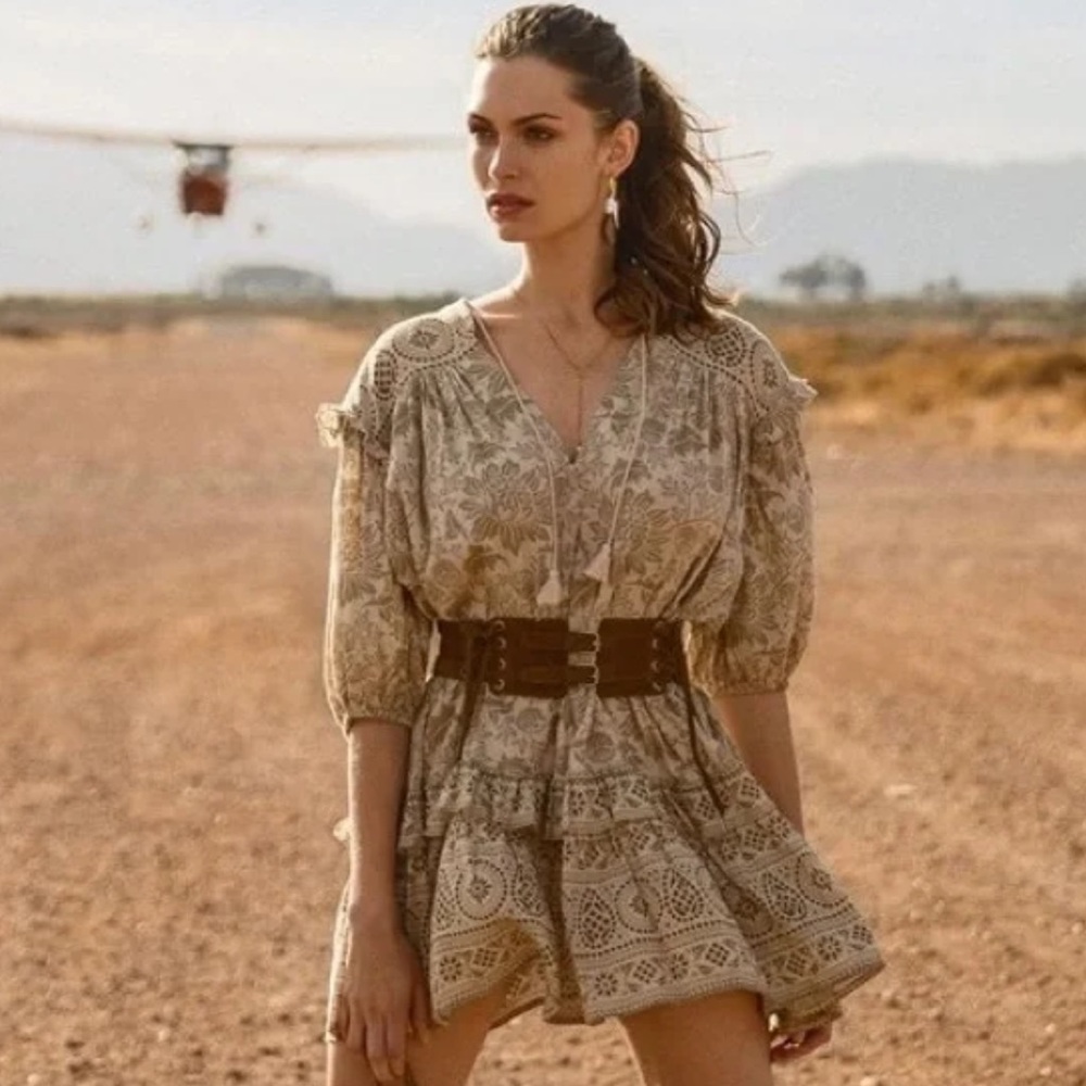 Never Worn, Spell & The Gypsy Collective brown&cream flown dress.